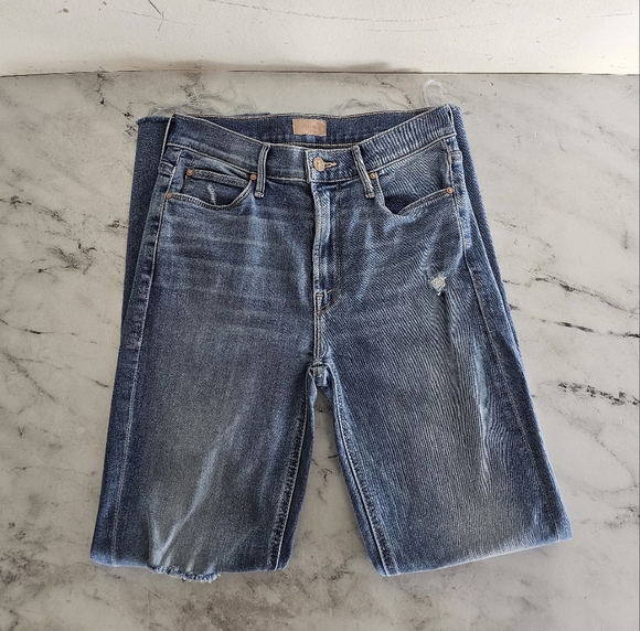 Mother The Mid Rise Dazzler Ankle Fray Blue Jeans 26 Preowned - Picture 5 of 8